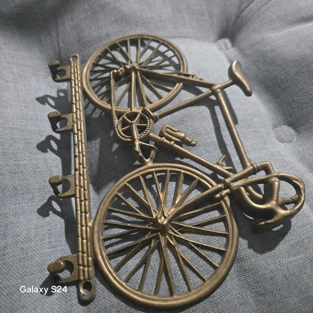 Vintage Brass Bicycle Wall Hook Rack in Gold Tone